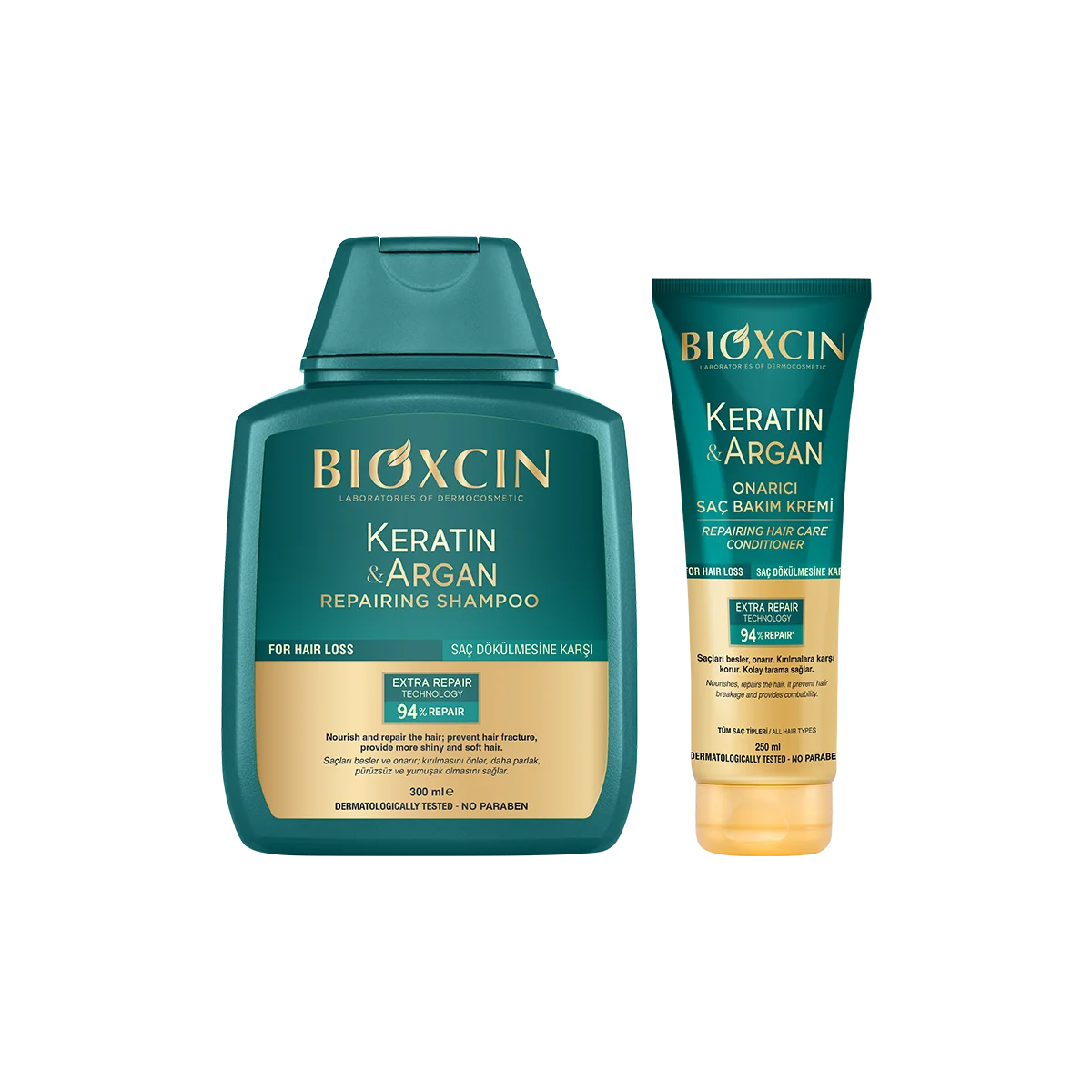 BIOXCIN KERATIN & ARGAN Shampoo.300ML + Conditioner.50ML PACKAGE - Image 1