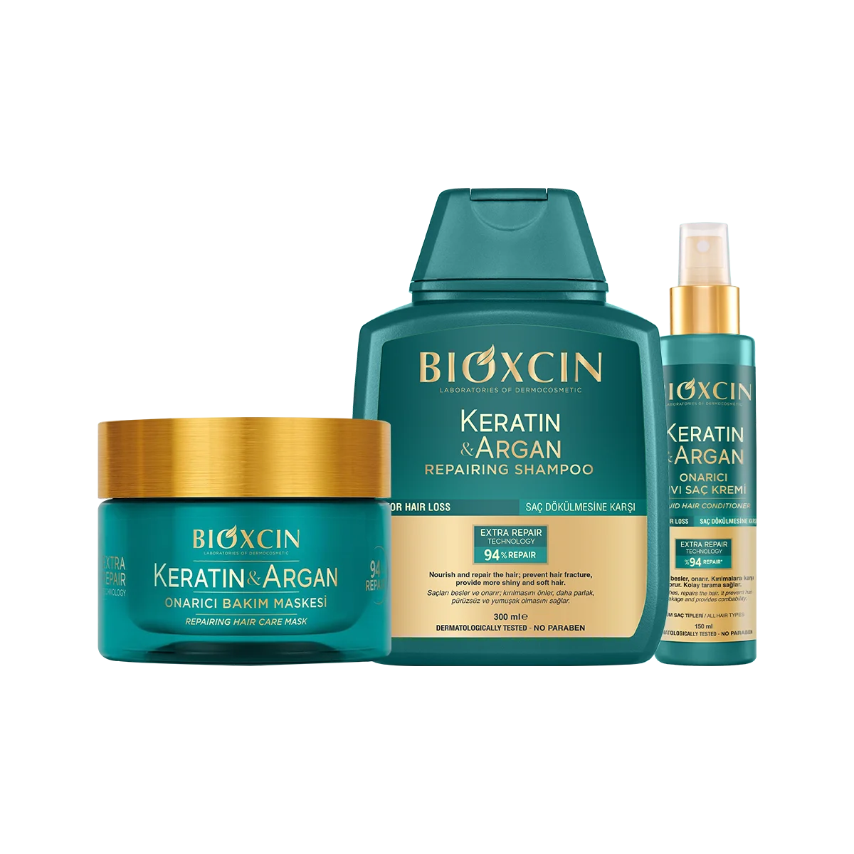BIOXCIN Keratin & Argan Package (Shampoo - Hair Mask - Liquid Hair Conditioner)